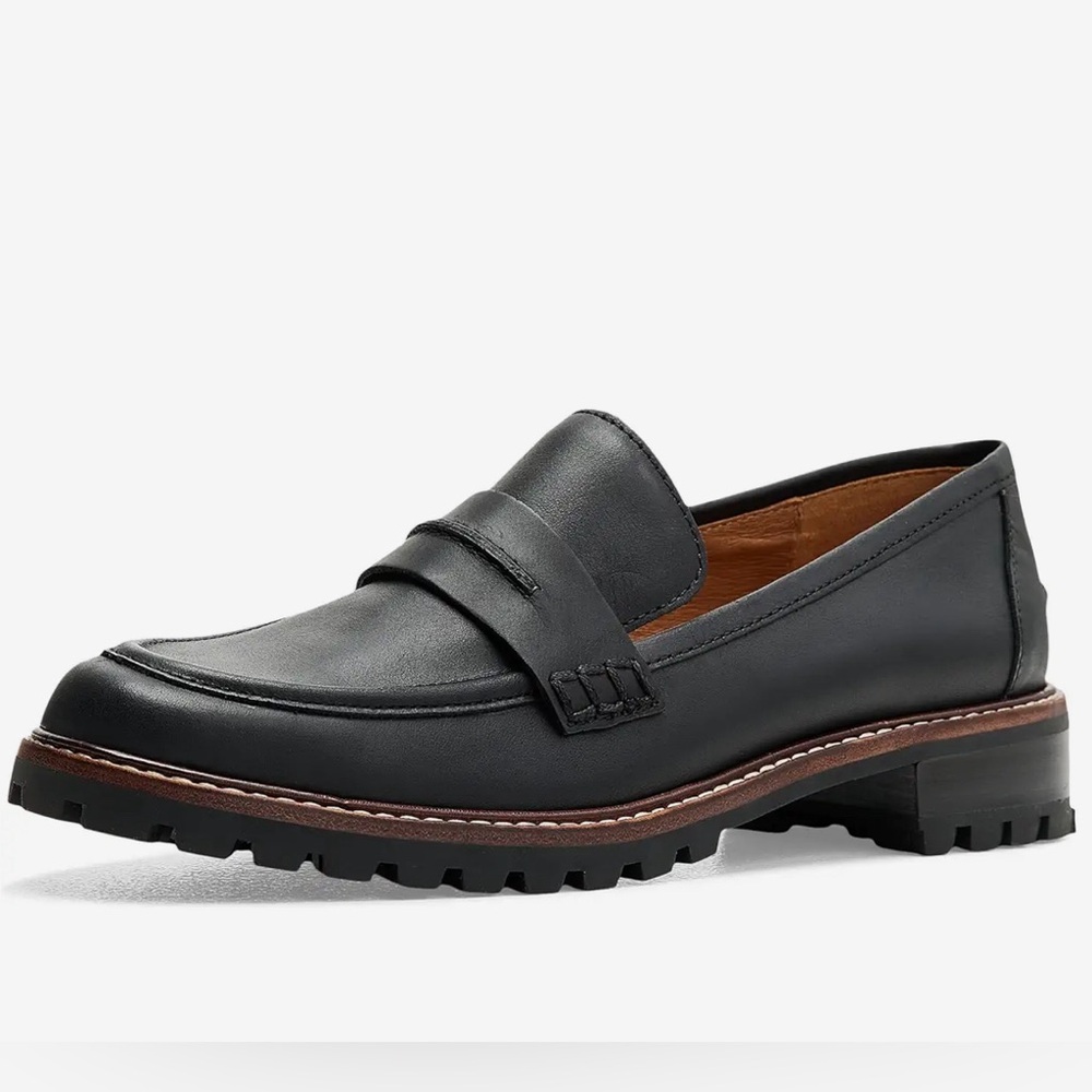 Madewell Black Leather Lug-Soled Penny Loafers